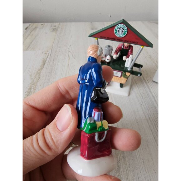 Dept 56 54870 Starbucks coffee cart new snow village people shopping vendor vint - Picture 4 of 15